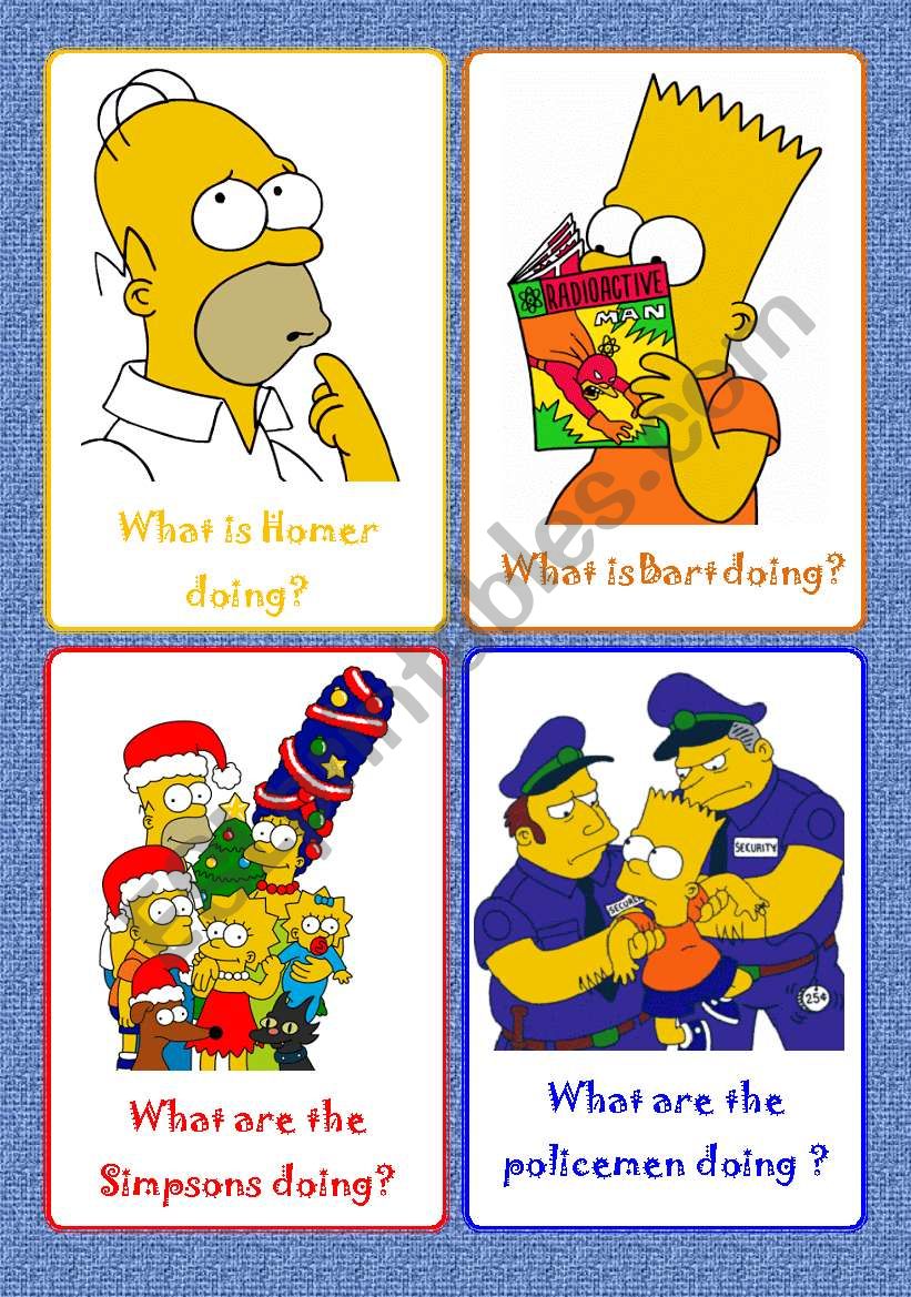 Present Continuous - 16 Flash-cards [SET 3] - with the Simpsons